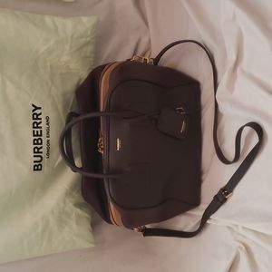 SOLD BURBERRY Large Calfskin Leather Cube Bag Top Handle Crossbody Maroon Tan